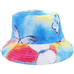 Butterfly & Tie Dye Print Reversible Bucket Hat Cap NWT